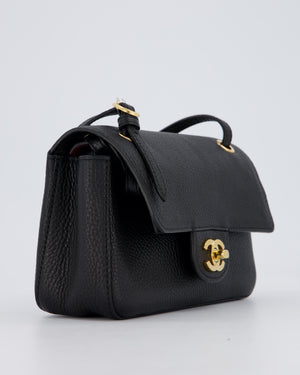 Chanel 26B Mini Flap Bag in Black Grained Calfskin Leather with Gold Hardware