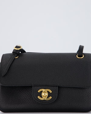 Chanel 26B Mini Flap Bag in Black Grained Calfskin Leather with Gold Hardware