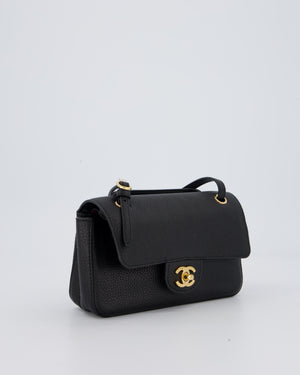 Chanel 26B Mini Flap Bag in Black Grained Calfskin Leather with Gold Hardware