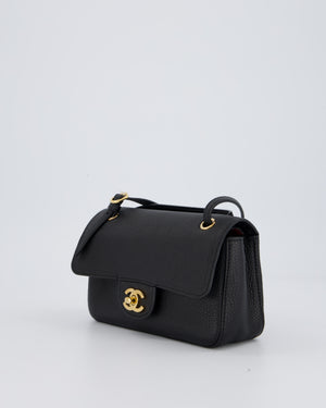 Chanel 26B Mini Flap Bag in Black Grained Calfskin Leather with Gold Hardware