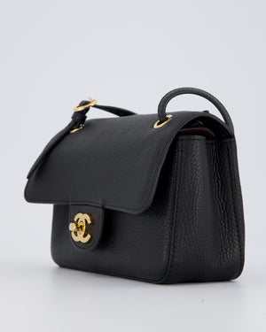Chanel 26B Mini Flap Bag in Black Grained Calfskin Leather with Gold Hardware