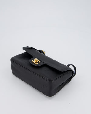 Chanel 26B Mini Flap Bag in Black Grained Calfskin Leather with Gold Hardware