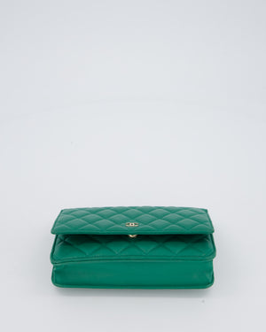 Chanel Green Wallet on Chain Bag with CC Logo in Lambskin Leather with Champagne Hardware
