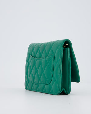 Chanel Green Wallet on Chain Bag with CC Logo in Lambskin Leather with Champagne Hardware