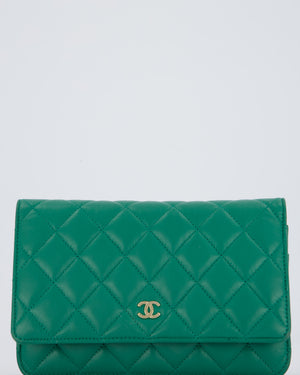 Chanel Green Wallet on Chain Bag with CC Logo in Lambskin Leather with Champagne Hardware