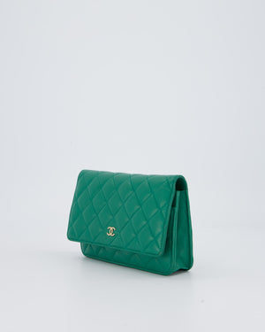 Chanel Green Wallet on Chain Bag with CC Logo in Lambskin Leather with Champagne Hardware