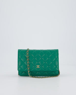 Chanel Green Wallet on Chain Bag with CC Logo in Lambskin Leather with Champagne Hardware