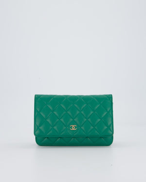 Chanel Green Wallet on Chain Bag with CC Logo in Lambskin Leather with Champagne Hardware