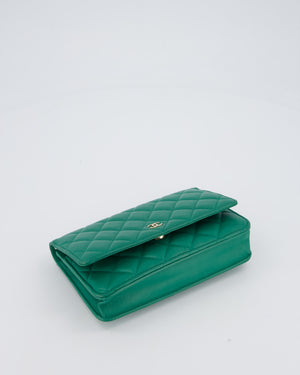 Chanel Green Wallet on Chain Bag with CC Logo in Lambskin Leather with Champagne Hardware