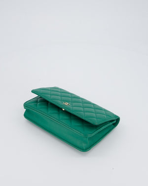 Chanel Green Wallet on Chain Bag with CC Logo in Lambskin Leather with Champagne Hardware