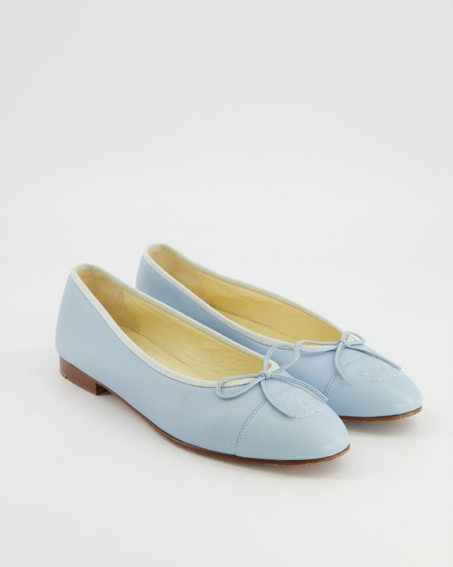 Chanel Baby Blue Leather Ballet Flats with CC Logo Detail Size EU 38.5
