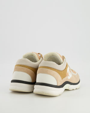 Chanel Beige Suede and Tweed CC Logo Trainers with White Logo Detail Size EU 38
