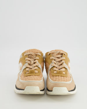 Chanel Beige Suede and Tweed CC Logo Trainers with White Logo Detail Size EU 38