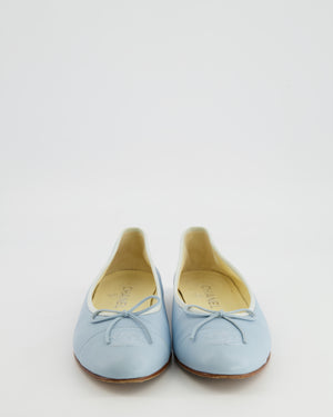 Chanel Baby Blue Leather Ballet Flats with CC Logo Detail Size EU 38.5