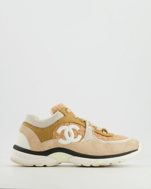 Chanel Beige Suede and Tweed CC Logo Trainers with White Logo Detail Size EU 38