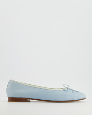 Chanel Baby Blue Leather Ballet Flats with CC Logo Detail Size EU 38.5