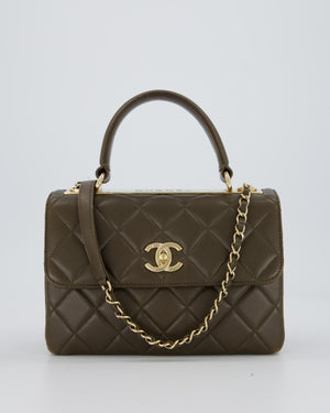 Chanel Khaki Trendy Top Handle Bag in Lambskin Leather With Gold Hardware