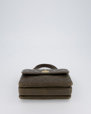 Chanel Khaki Trendy Top Handle Bag in Lambskin Leather With Gold Hardware