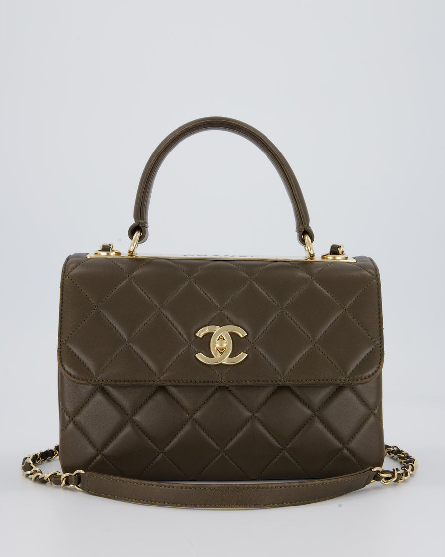 Chanel Khaki Trendy Top Handle Bag in Lambskin Leather With Gold Hardware