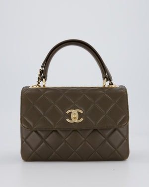Chanel Khaki Trendy Top Handle Bag in Lambskin Leather With Gold Hardware