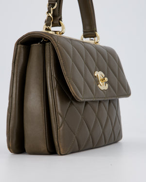 Chanel Khaki Trendy Top Handle Bag in Lambskin Leather With Gold Hardware