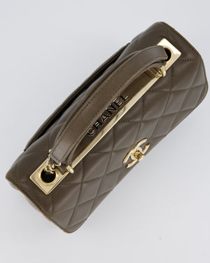 Chanel Khaki Trendy Top Handle Bag in Lambskin Leather With Gold Hardware