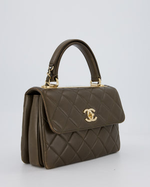 Chanel Khaki Trendy Top Handle Bag in Lambskin Leather With Gold Hardware