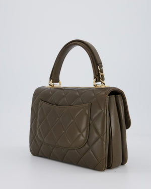 Chanel Khaki Trendy Top Handle Bag in Lambskin Leather With Gold Hardware
