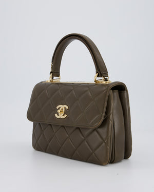 Chanel Khaki Trendy Top Handle Bag in Lambskin Leather With Gold Hardware