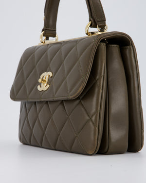 Chanel Khaki Trendy Top Handle Bag in Lambskin Leather With Gold Hardware