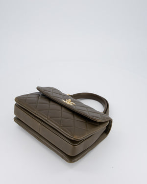 Chanel Khaki Trendy Top Handle Bag in Lambskin Leather With Gold Hardware