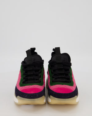 Chanel AW21 Pink, Green, and Navy Blue Suede CC Logo Trainers with Gold Logo Detail Size EU 37