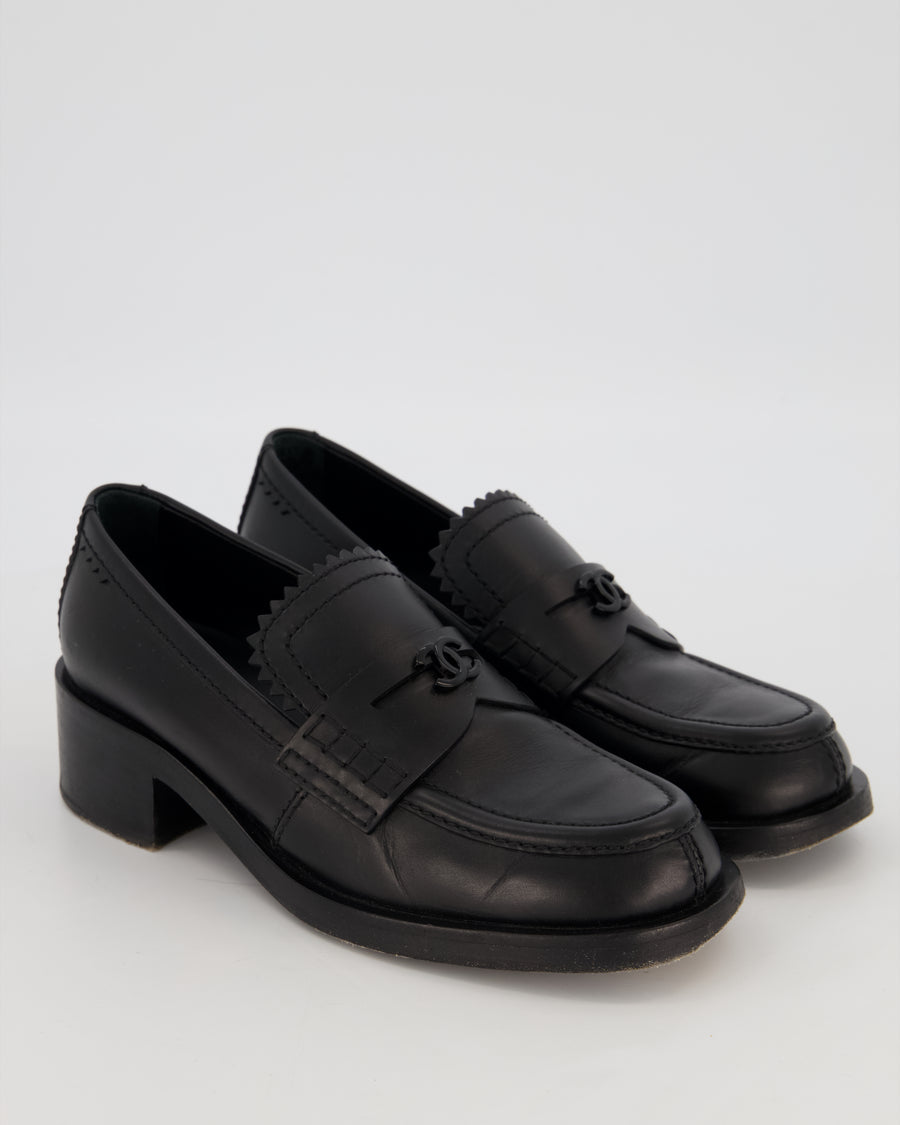 Chanel Black Leather Loafers with Black CC Logo Details Size EU 38