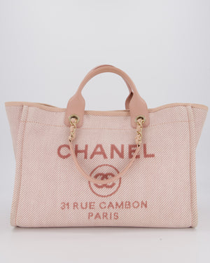 Chanel Large Deauville Canvas Tote in Baby Pink with Champagne Gold Hardware