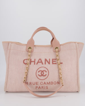 Chanel Large Deauville Canvas Tote in Baby Pink with Champagne Gold Hardware