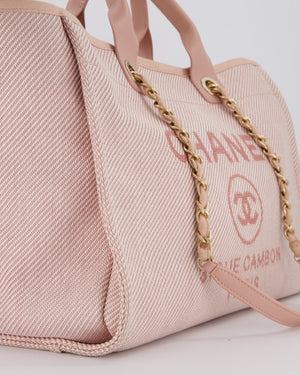 Chanel Large Deauville Canvas Tote in Baby Pink with Champagne Gold Hardware