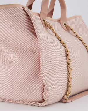 Chanel Large Deauville Canvas Tote in Baby Pink with Champagne Gold Hardware