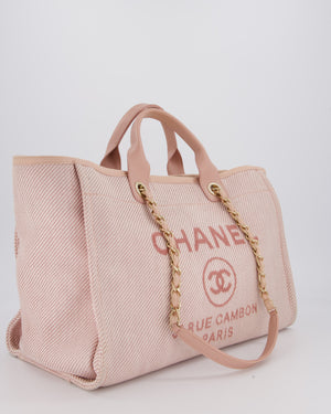 Chanel Large Deauville Canvas Tote in Baby Pink with Champagne Gold Hardware