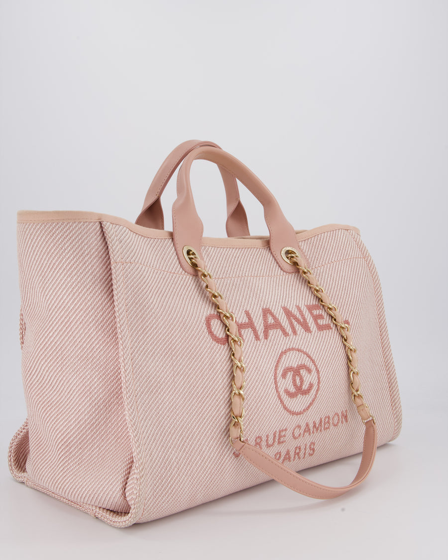 Chanel Large Deauville Canvas Tote in Baby Pink with Champagne Gold Hardware