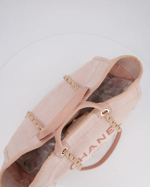 Chanel Large Deauville Canvas Tote in Baby Pink with Champagne Gold Hardware