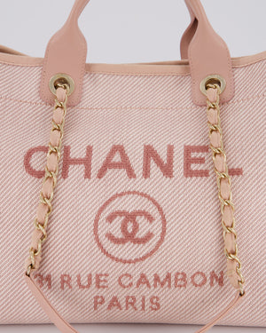 Chanel Large Deauville Canvas Tote in Baby Pink with Champagne Gold Hardware