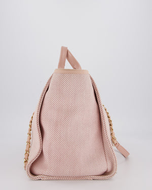 Chanel Large Deauville Canvas Tote in Baby Pink with Champagne Gold Hardware