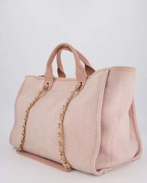 Chanel Large Deauville Canvas Tote in Baby Pink with Champagne Gold Hardware