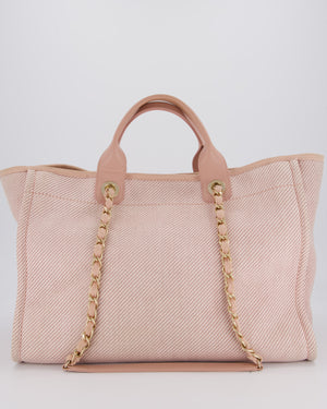 Chanel Large Deauville Canvas Tote in Baby Pink with Champagne Gold Hardware