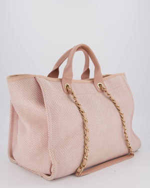 Chanel Large Deauville Canvas Tote in Baby Pink with Champagne Gold Hardware
