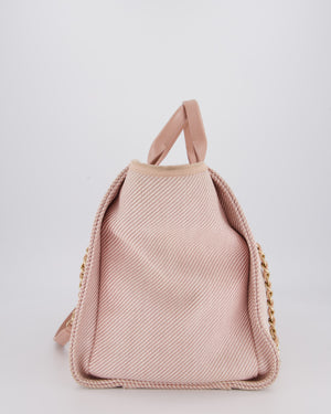 Chanel Large Deauville Canvas Tote in Baby Pink with Champagne Gold Hardware