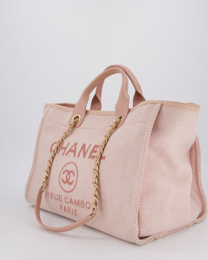 Chanel Large Deauville Canvas Tote in Baby Pink with Champagne Gold Hardware