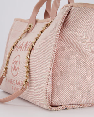 Chanel Large Deauville Canvas Tote in Baby Pink with Champagne Gold Hardware