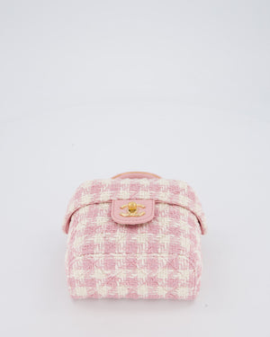 Chanel 23S Pink & Ecru Small Top Handle Crush Tweed Vanity Case Bag with Gold Hardware