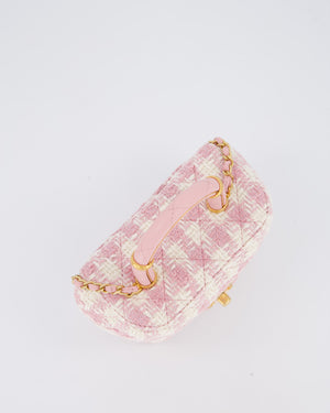 Chanel 23S Pink & Ecru Small Top Handle Crush Tweed Vanity Case Bag with Gold Hardware